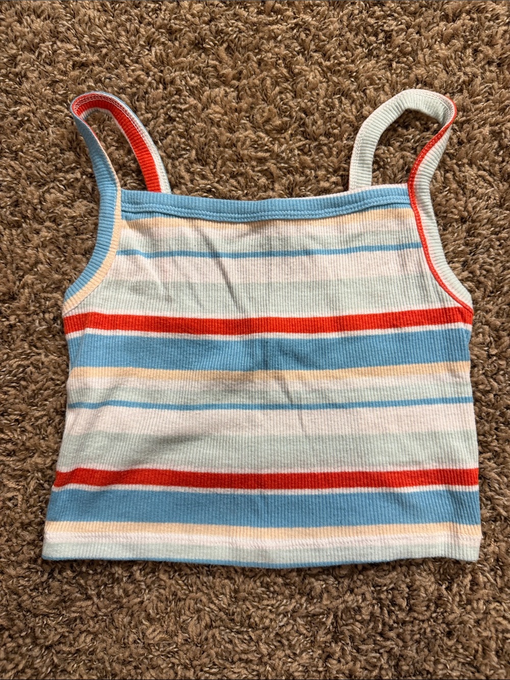 Urban Outfitters Multicolor Striped Ribbed Crop Tank — Blue, Red, Cream
